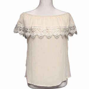 Off-Shoulder Crochet Lace Top Ivory Sz S Country Concert Boho Fairy Cottagecore
